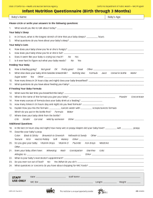 California WIC Infant Nutrition Questionnaire