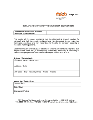 Declaration of Safety for Goods Transport
