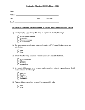 Continuing Education Quiz on LVAD Management
