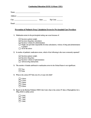 Prevention of Pediatric Drug Calculation Errors Quiz