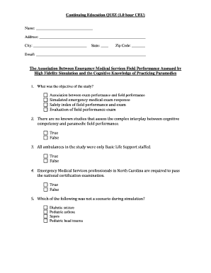 Continuing Education Quiz for Paramedics