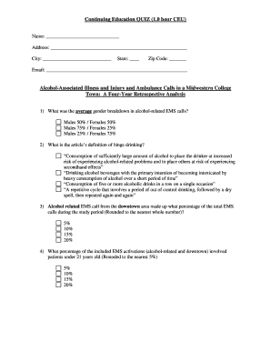 Continuing Education Quiz on Alcohol-Related EMS Calls