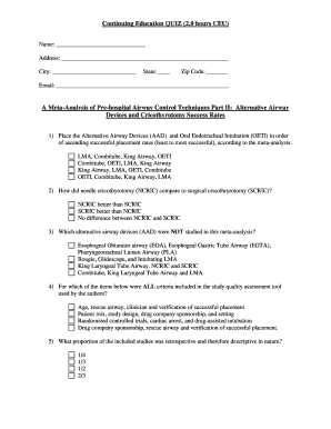 Continuing Education Quiz on Airway Control Techniques