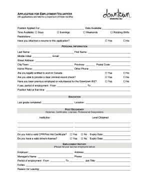 Employment Volunteer Application Form