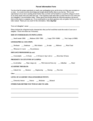 Parent Information Form for College Recommendation