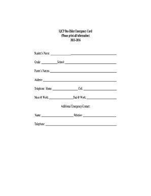SJCP Bus Rider Emergency Card