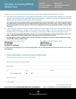 AllianceBernstein Cost Basis Accounting Method Election Form