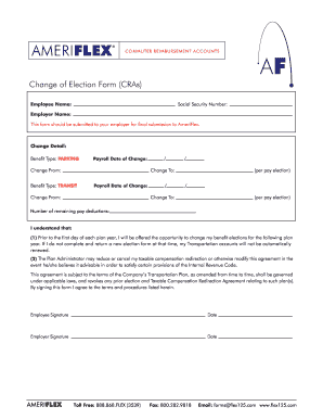 AmeriFlex Commuter Reimbursement Change of Election Form