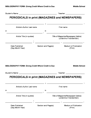 Middle School Bibliography Form