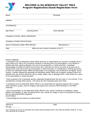 Sewickley Valley YMCA Program Registration Form