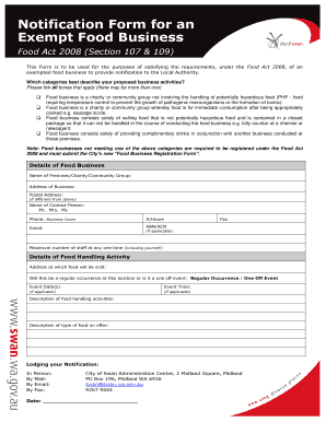 Notification Form for Exempt Food Business