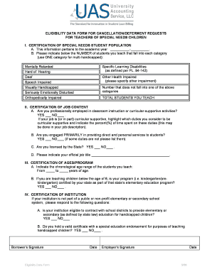 Eligibility Data Form for Special Needs Teachers
