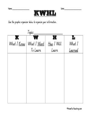 KWHL Graphic Organizer