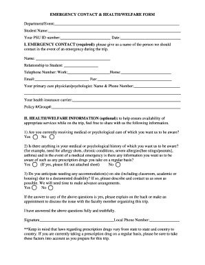Emergency Contact and Health/Welfare Form