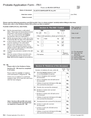 UK Probate Application Form PA1