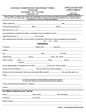 Catholic Charities of Southeast Texas Employment Application
