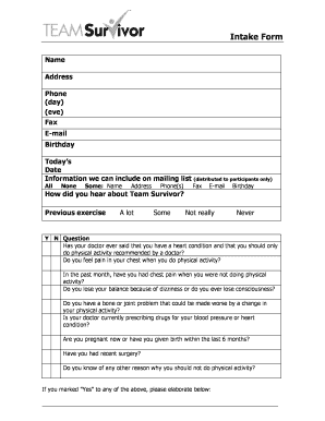 Team Survivor Intake Form