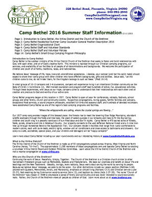 Catholic church organizational chart - Camp Bethel 2016 Summer Staff Information - campbethelvirginia