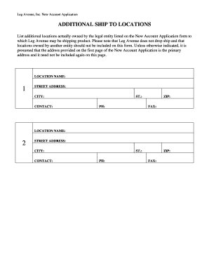 Leg Avenue New Account Application