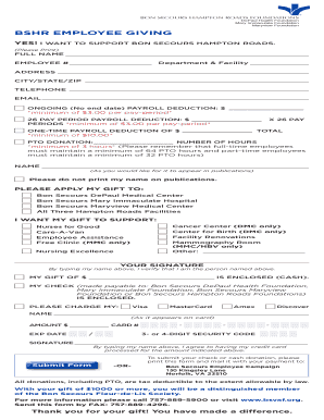 Bon Secours Hampton Roads Employee Giving Form