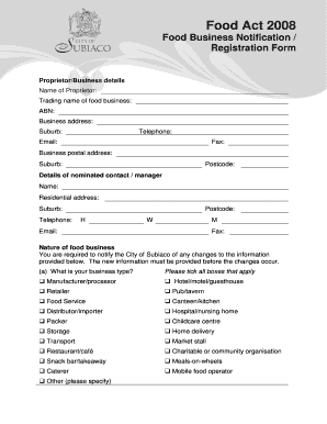 Food Business Notification Registration Form