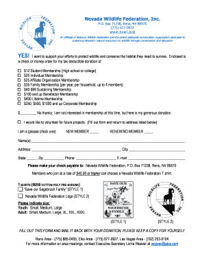 Nevada Wildlife Federation Membership Form