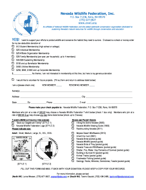 Nevada Wildlife Federation Membership Form