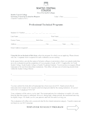 Seattle Central College Incoming Transcript Evaluation Request