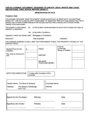 Memorandum of Sale Agreement