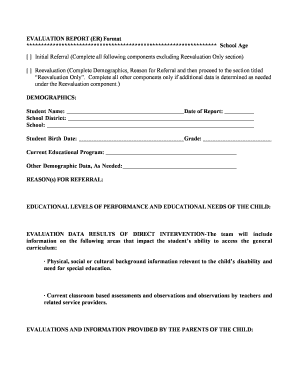 School Age Evaluation Report