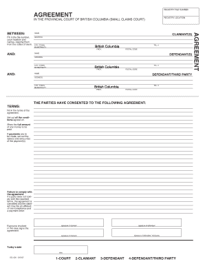 British Columbia Small Claims Court Agreement