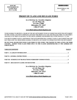 BioScrip Securities Litigation Proof of Claim and Release Form