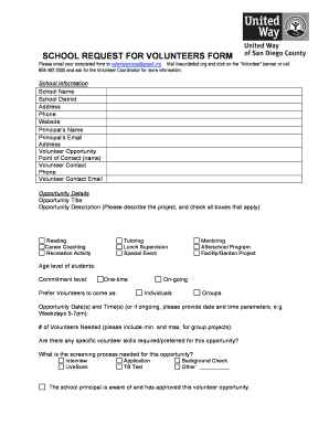 School Request for Volunteers Form