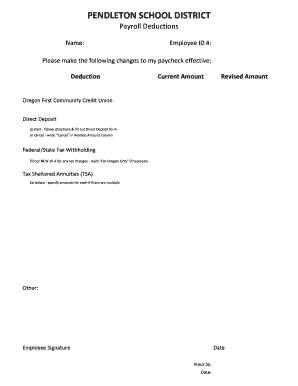 Pendleton School District Payroll Deduction Form