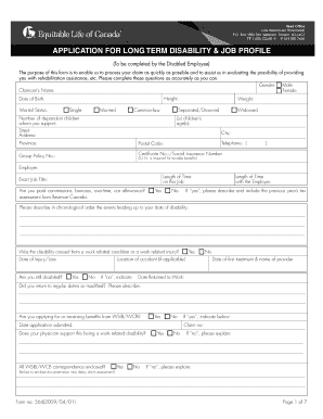 Application for Long Term Disability and Job Profile