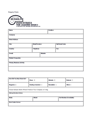 Enquiry Form for Industrial Knives and Equipment
