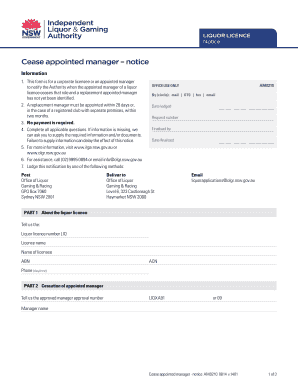 Liquor Licence Cease Appointed Manager Notice
