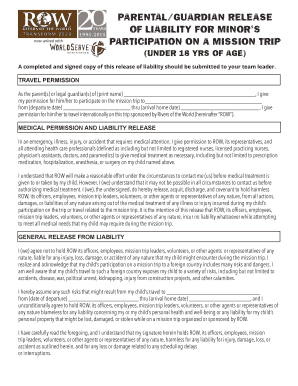 Parental Release of Liability for Minor's Mission Trip