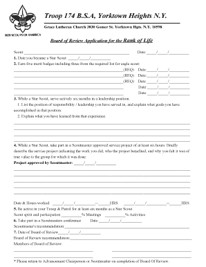 Boy Scouts Life Scout Board of Review Application