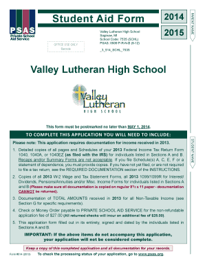Student Aid Form 2014