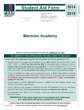 Student Aid Form 2014