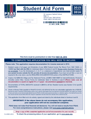 Student Aid Form 2015