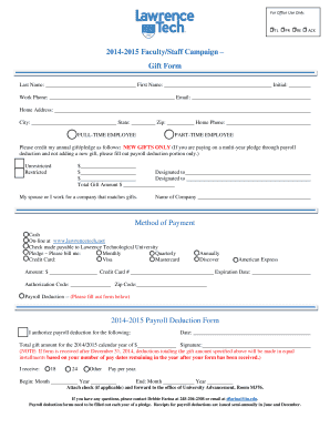 2014-2015 Faculty Staff Campaign Gift Form