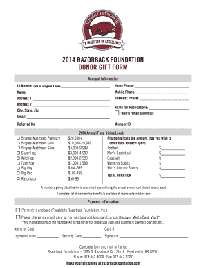 2014 Razorback Foundation Donor Gift Form