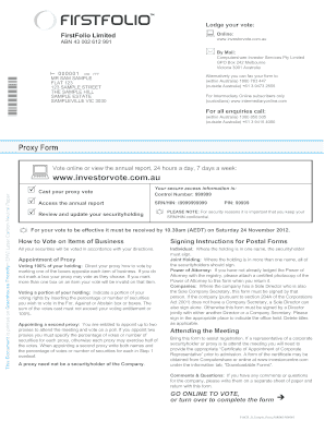 FirstFolio Limited Proxy Form