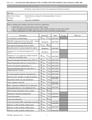 NHS Research Ethics Committee Application Form