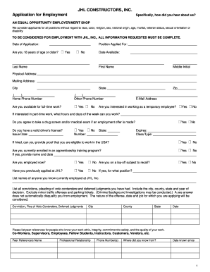 JHL Constructors Employment Application
