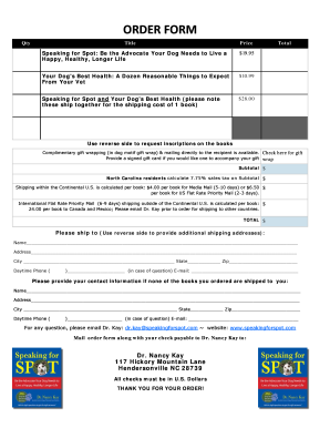 Order Form for Dog Health Books