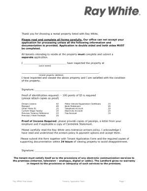 Ray White Tenancy Application Form