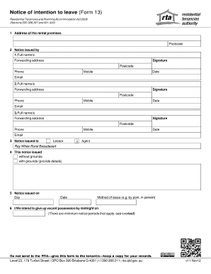 Notice of Intention to Leave (Form 13)
